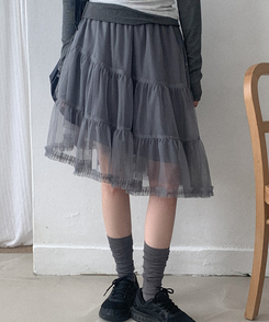 ティアードチュールミディスカート GREY