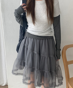ティアードチュールミディスカート GREY