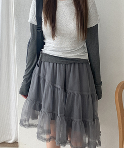 ティアードチュールミディスカート GREY