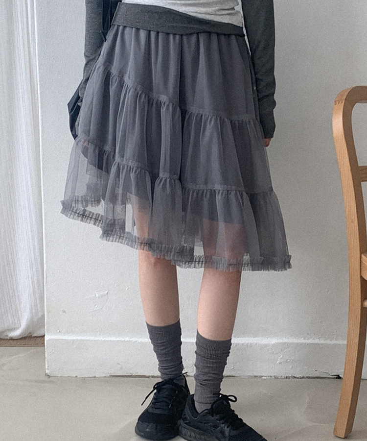ティアードチュールミディスカート GREY
