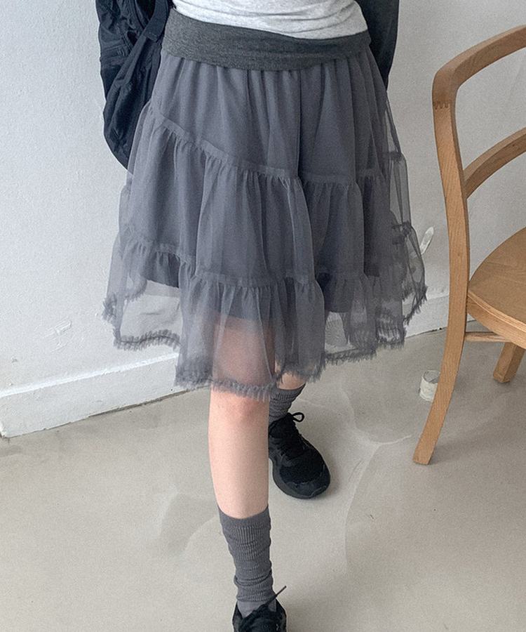 ティアードチュールミディスカート GREY
