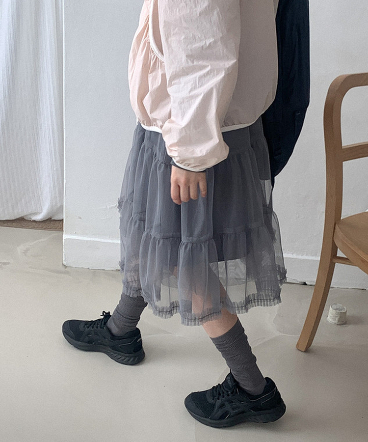 ティアードチュールミディスカート GREY