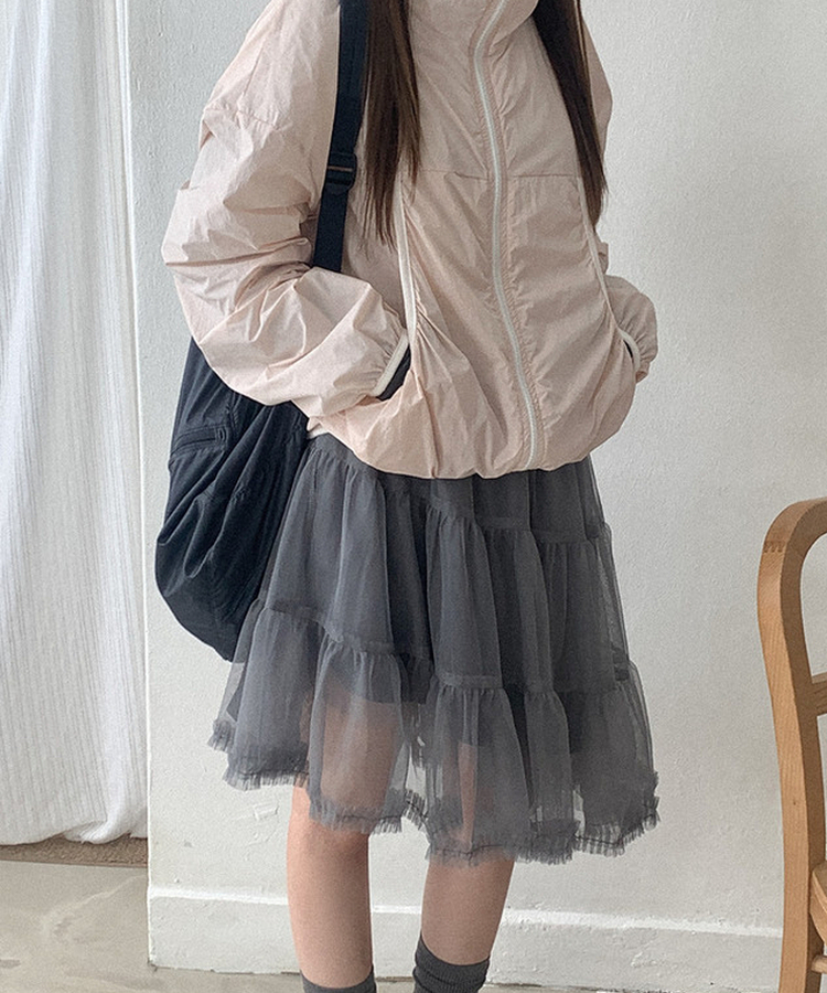 ティアードチュールミディスカート GREY