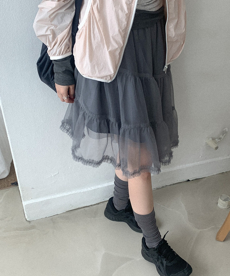 ティアードチュールミディスカート GREY