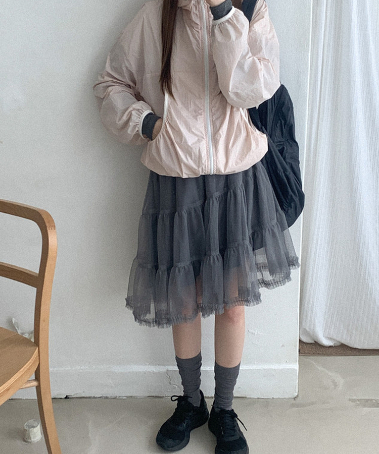 ティアードチュールミディスカート GREY