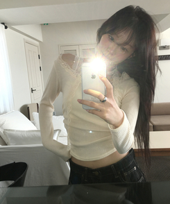 【マフラー付き】レーススリムTシャツ IVORY