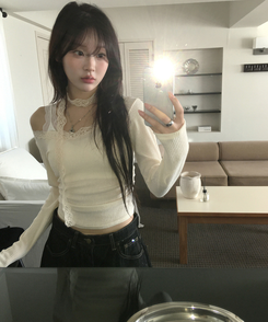 【マフラー付き】レーススリムTシャツ IVORY