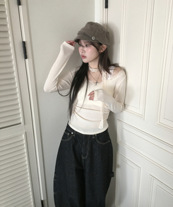 【マフラー付き】レーススリムTシャツ IVORY