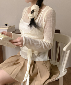 뷔스티에 레이어드 로프 허리끈 니트 아이보리