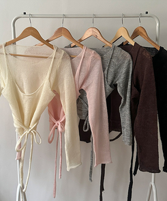 뷔스티에 레이어드 로프 허리끈 니트