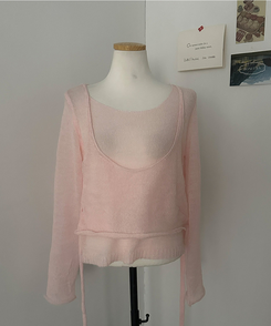 뷔스티에 레이어드 로프 허리끈 니트