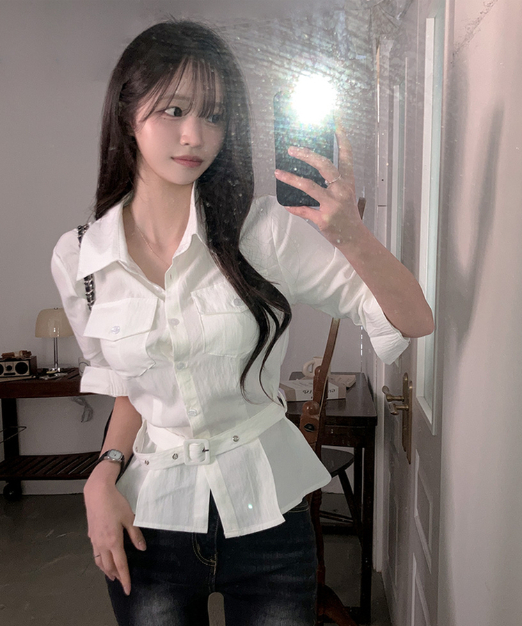 【ベルト付き】ベルトポケットシャツブラウス IVORY