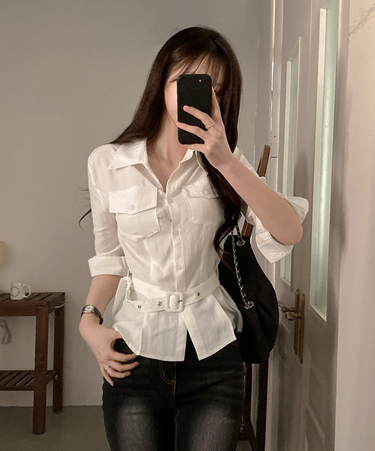 【ベルト付き】ベルトポケットシャツブラウス IVORY
