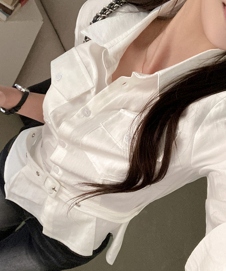 【ベルト付き】ベルトポケットシャツブラウス IVORY