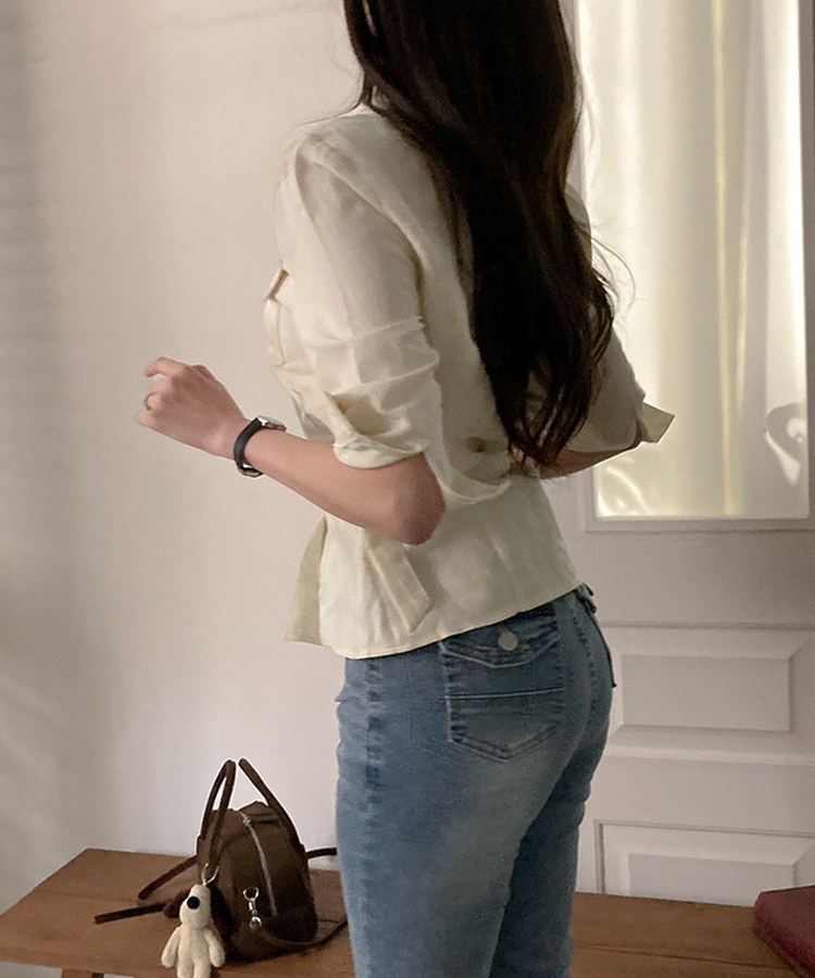 【ベルト付き】ベルトポケットシャツブラウス BEIGE