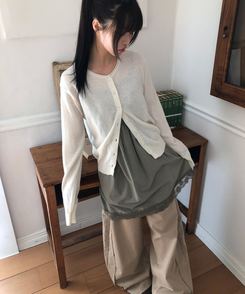 レースロングレイヤードキャミソール KHAKI