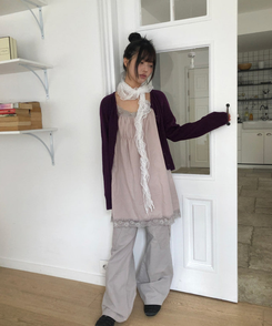 レースロングレイヤードキャミソール PINK