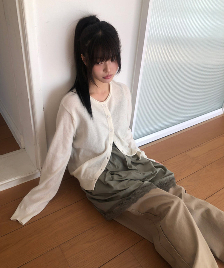 レースロングレイヤードキャミソール KHAKI