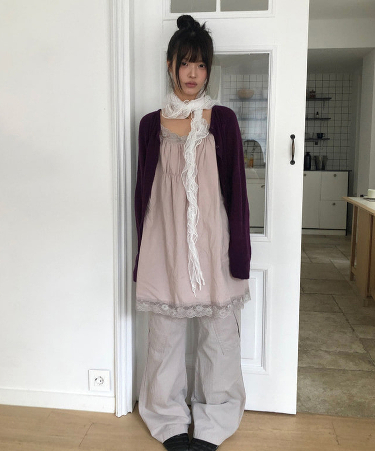 レースロングレイヤードキャミソール PINK