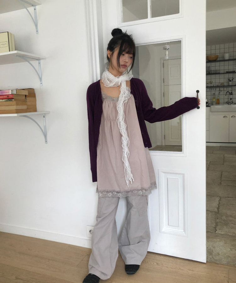 レースロングレイヤードキャミソール PINK