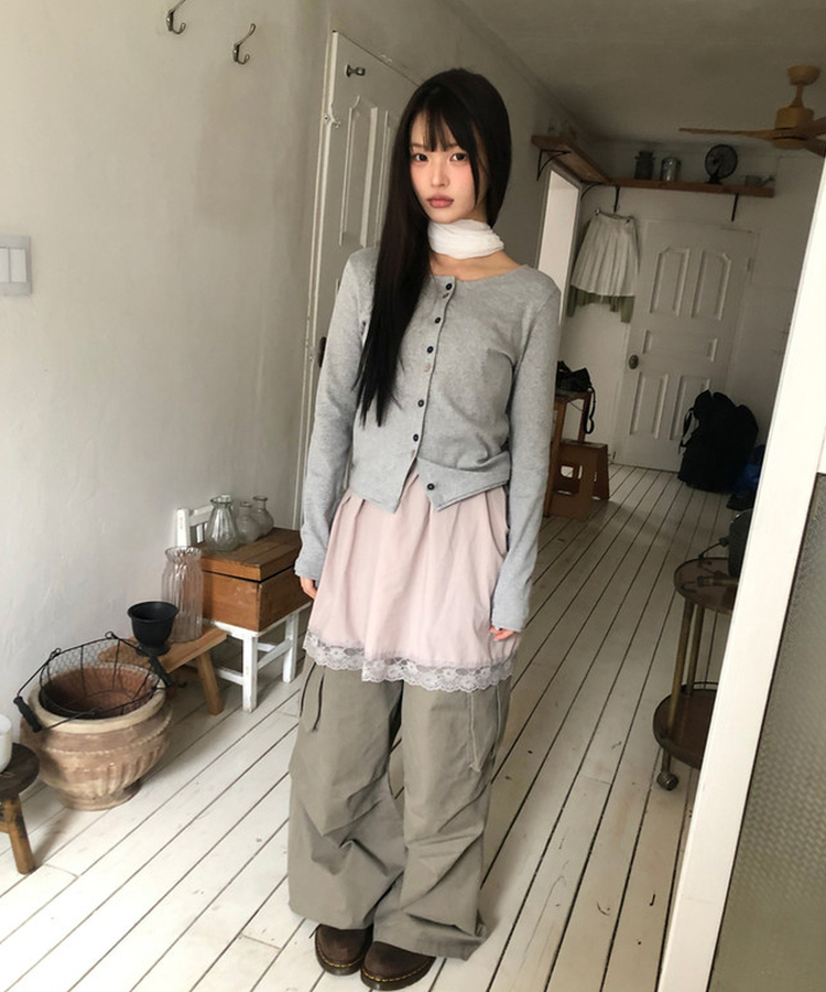 レースロングレイヤードキャミソール PINK