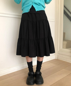 ティアードフリルミディスカート BLACK