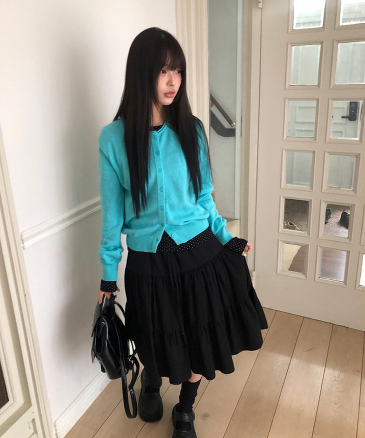 ティアードフリルミディスカート BLACK