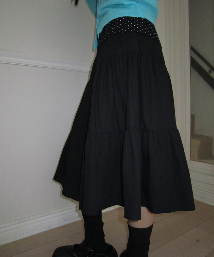 ティアードフリルミディスカート BLACK