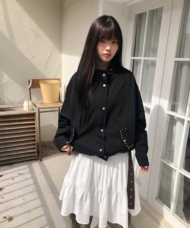 ルーズフィットスタッドモッズジャケット BLACK