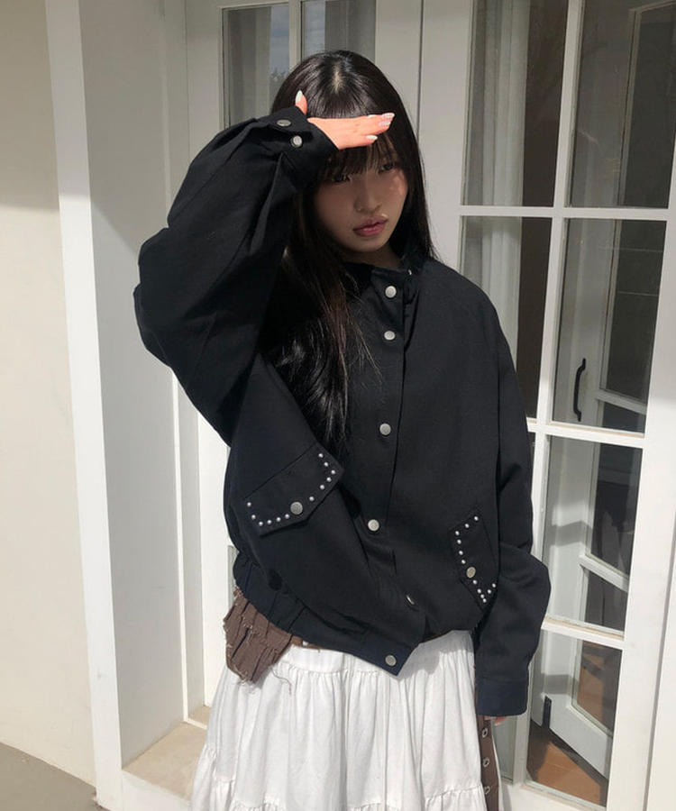 ルーズフィットスタッドモッズジャケット BLACK
