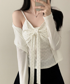 【SET】ドットリボンキャミソール＋カーディガン(5color) IVORY