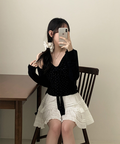 【SET】ドットリボンキャミソール＋カーディガン(5color) BLACK