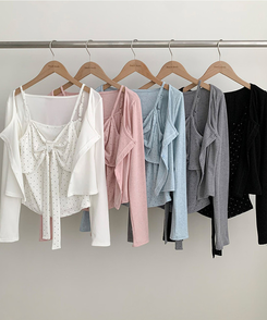 【SET】ドットリボンキャミソール＋カーディガン(5color)