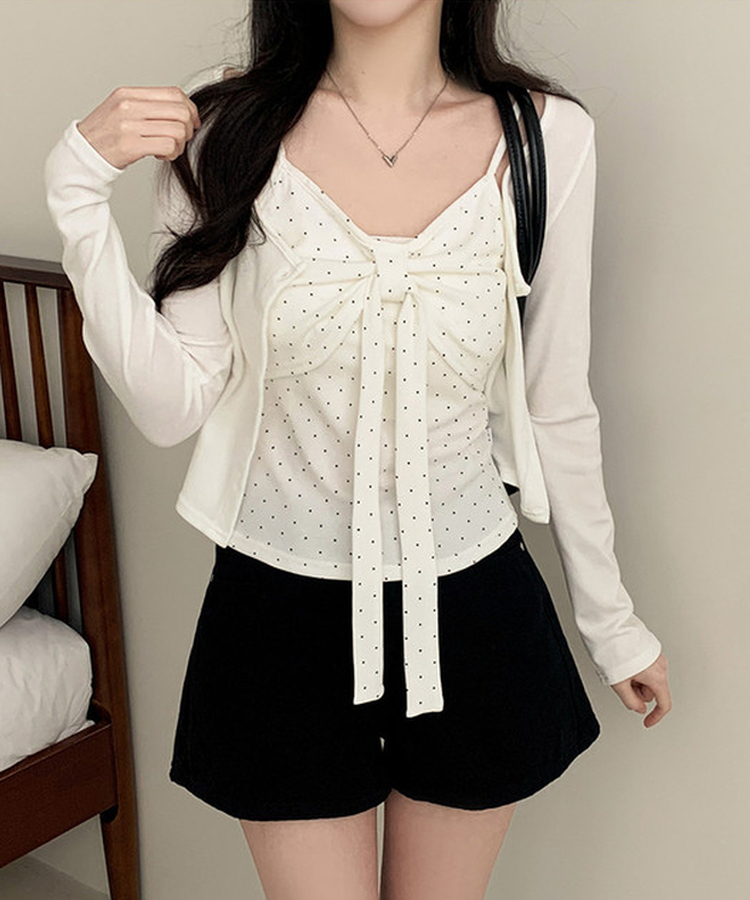 【SET】ドットリボンキャミソール＋カーディガン(5color) IVORY