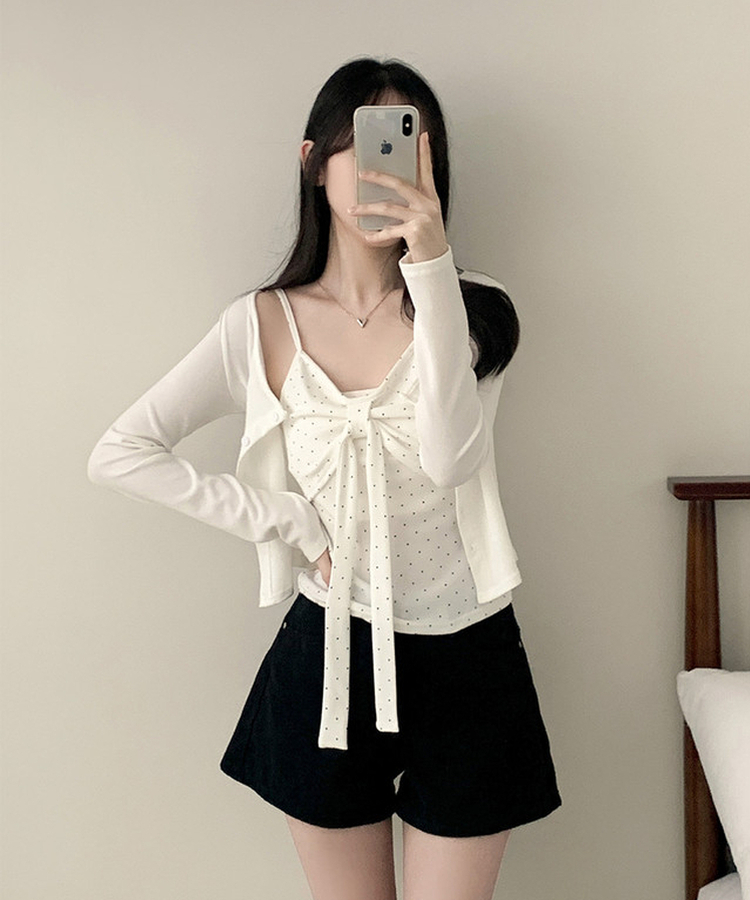 【SET】ドットリボンキャミソール＋カーディガン(5color) IVORY