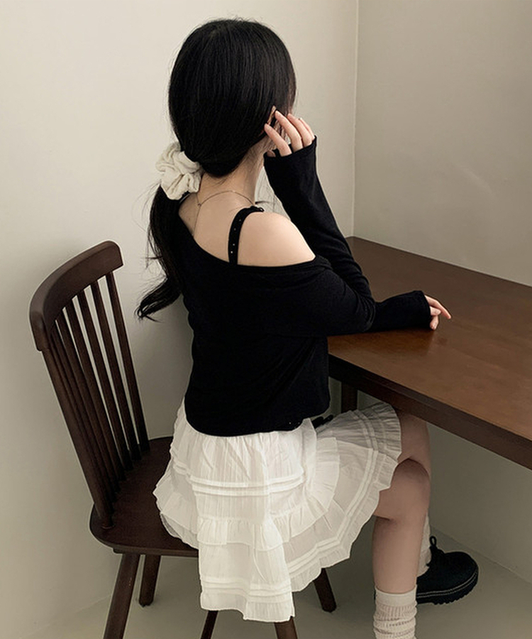 【SET】ドットリボンキャミソール＋カーディガン(5color) BLACK