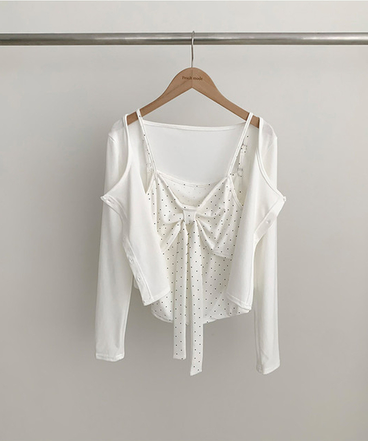 【SET】ドットリボンキャミソール＋カーディガン(5color)