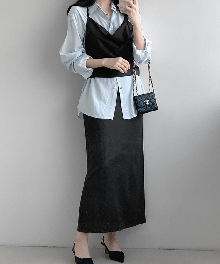 ラップレイヤードロングスカート CHARCOAL