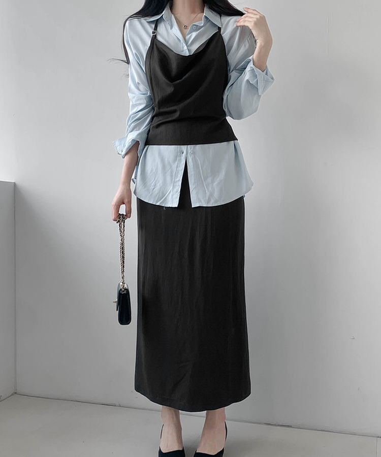 ラップレイヤードロングスカート CHARCOAL