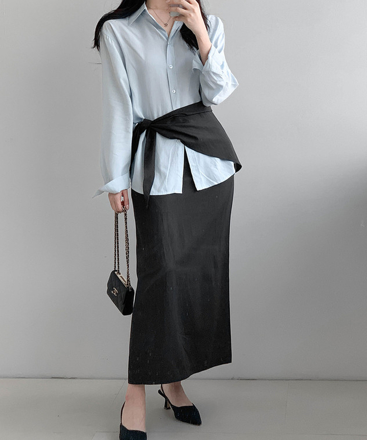 ラップレイヤードロングスカート BLACK