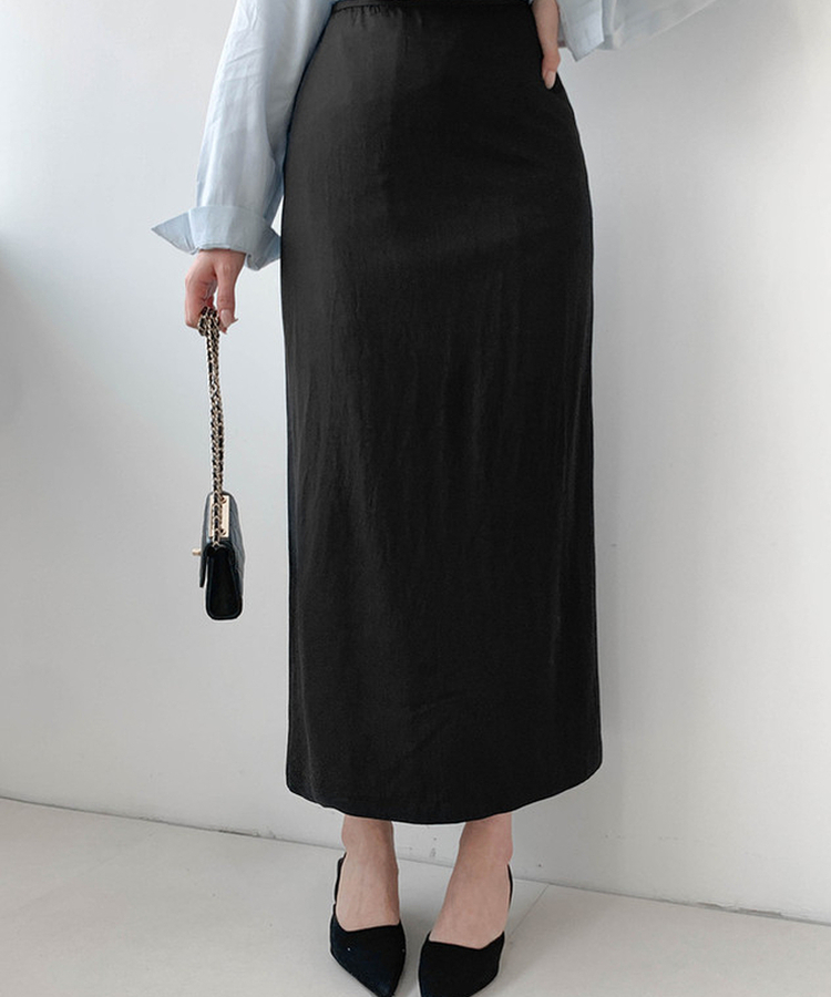 ラップレイヤードロングスカート BLACK