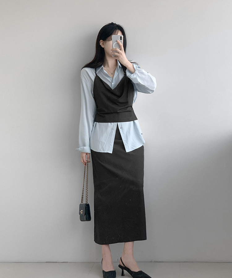 ラップレイヤードロングスカート BLACK