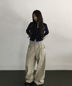 スリットコットンワイドパンツ LIGHT BEIGE