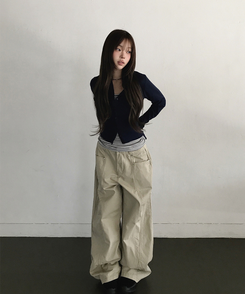 スリットコットンワイドパンツ LIGHT BEIGE