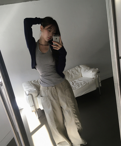 スリットコットンワイドパンツ LIGHT BEIGE