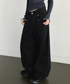 スリットコットンワイドパンツ BLACK