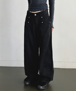 スリットコットンワイドパンツ BLACK