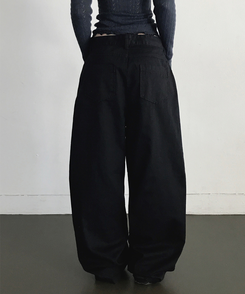 スリットコットンワイドパンツ BLACK