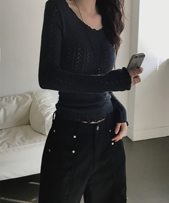 スリットコットンワイドパンツ BLACK