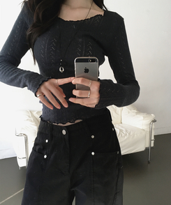 スリットコットンワイドパンツ BLACK